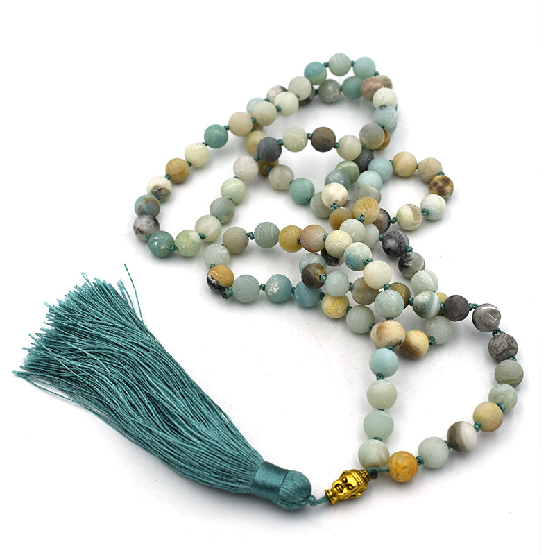 Mala tibetano in Amazzonite opaca