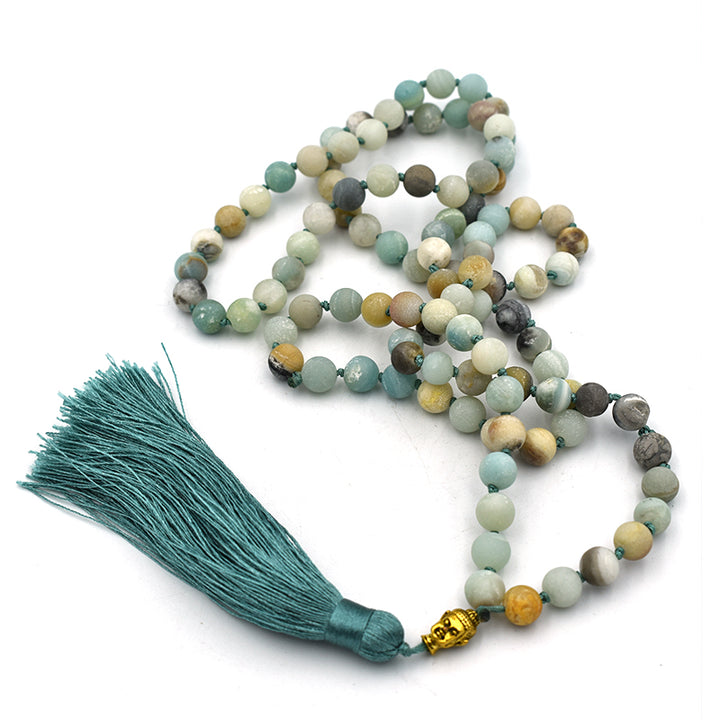 Mala tibetano in Amazzonite opaca