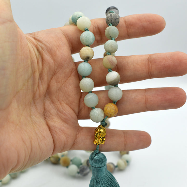 Mala tibetano in Amazzonite opaca