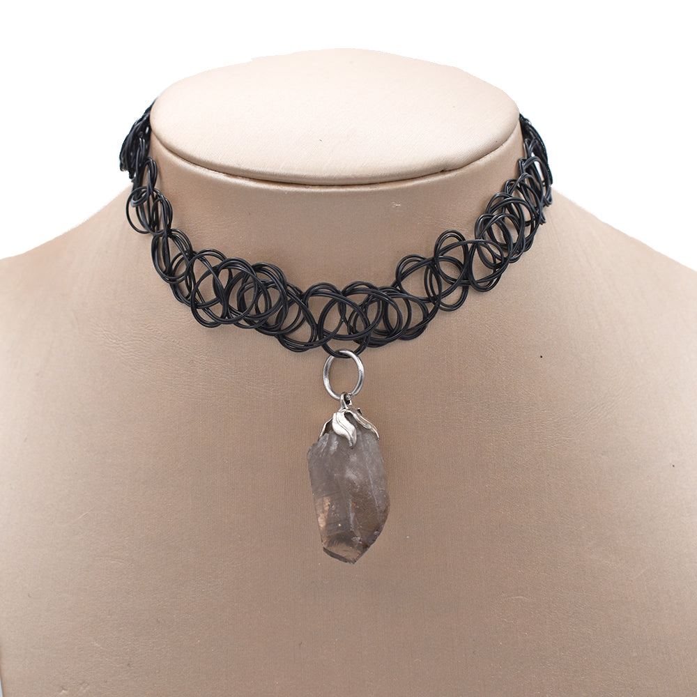 Choker con punta di Quarzo Fumè