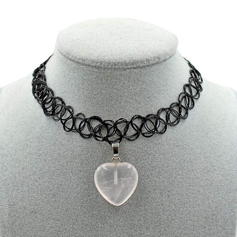 Choker con cuore in Quarzo Rosa