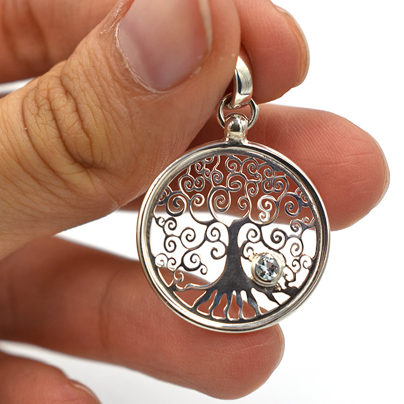 Ciondolo albero in Topazio Azzurro in Argento 925