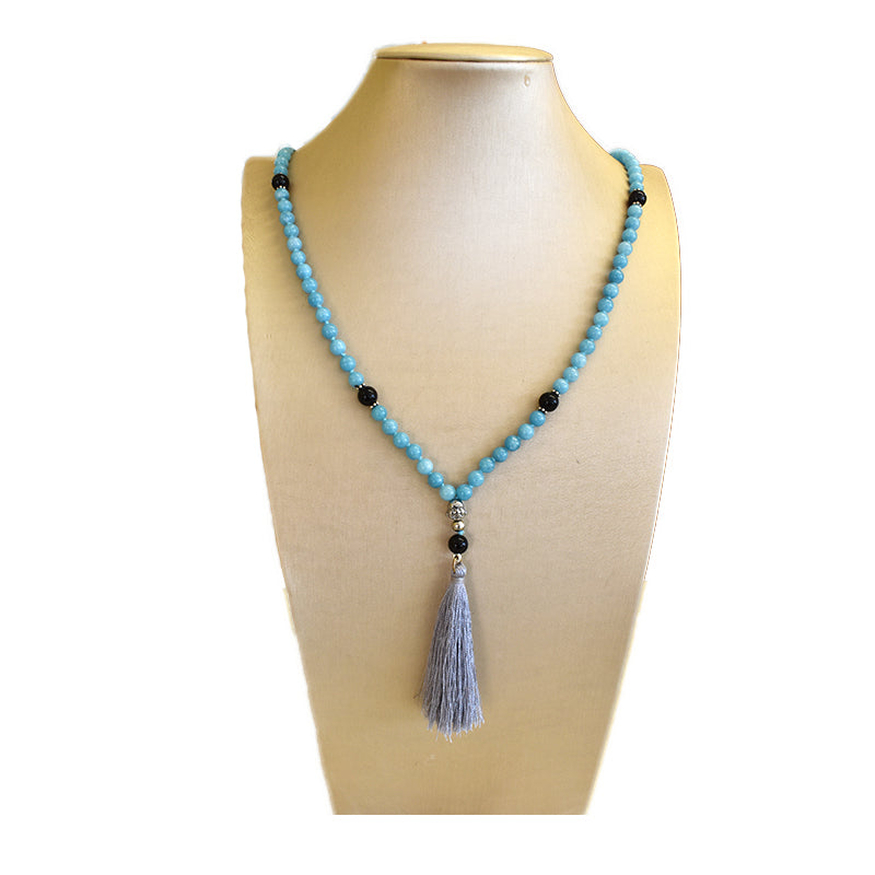 Mala tibetano in Quarzo Azzurro e Ossidiana Nera