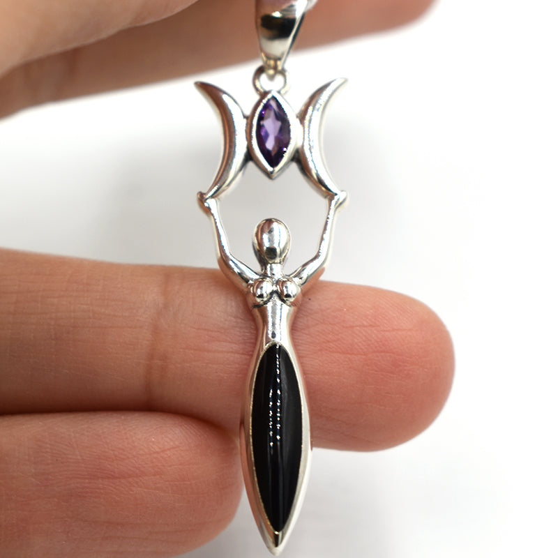 Ciondolo in Ametista e Ossidiana Nera in Argento 925