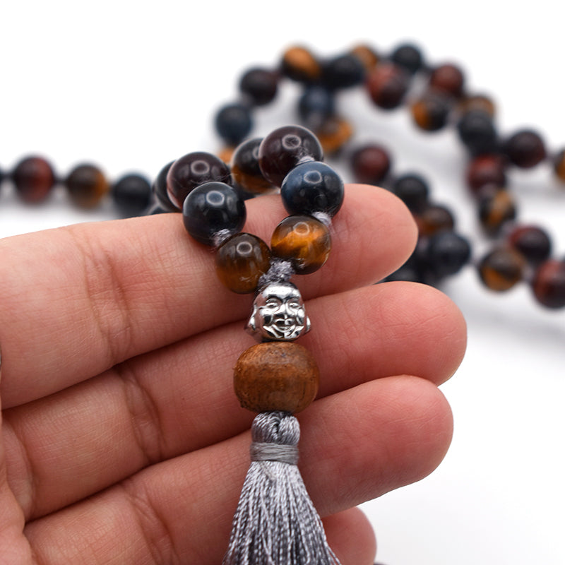 Mala tibetano in Occhio di Tigre, Occhio di Bue e Occhio di Falco