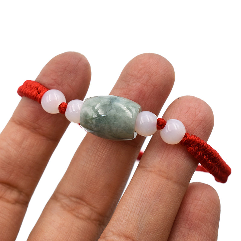 Bracciale in tessuto di Giada Verde e Quarzo Rosa